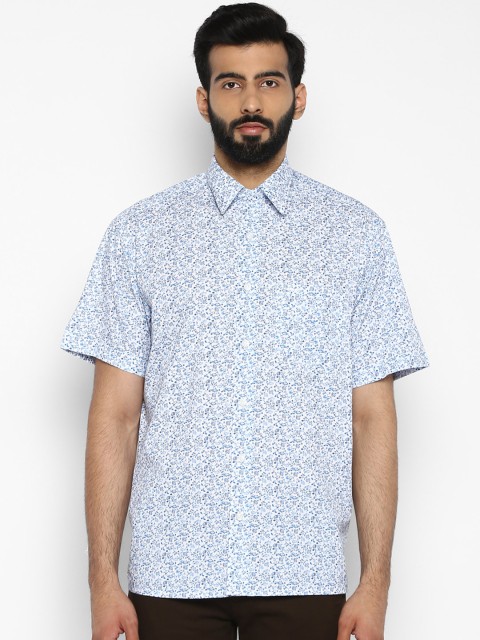 

ColorPlus Men White & Blue Regular Fit Printed Casual Shirt