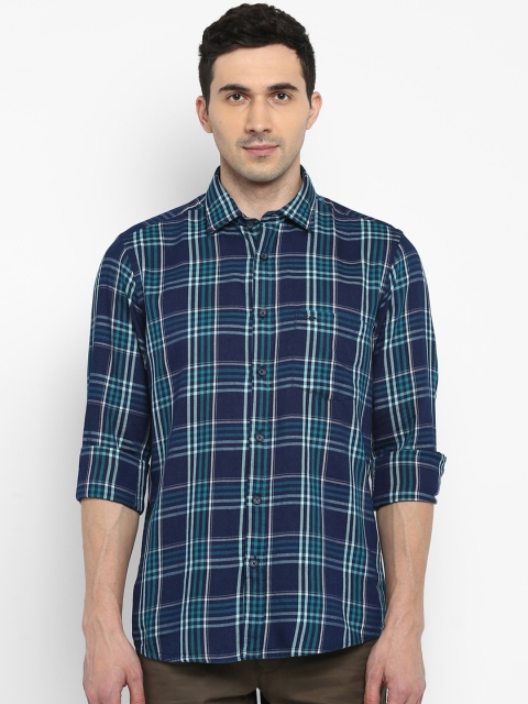 

ColorPlus Men Navy Blue & Green Tailored Fit Checked Casual Shirt