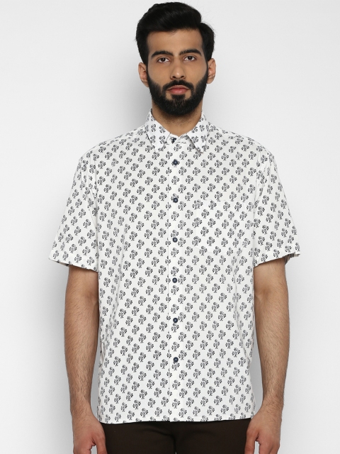 

ColorPlus Men White & Navy Blue Regular Fit Printed Casual Shirt