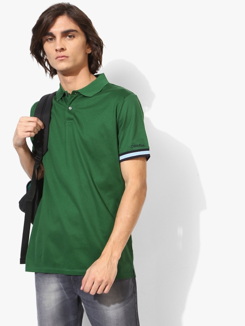 

Green Self Design Slim Fit Polo T-Shirt