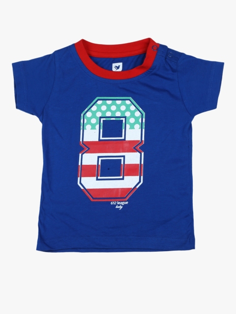 

612 league Boys Blue Printed Round Neck T-shirt