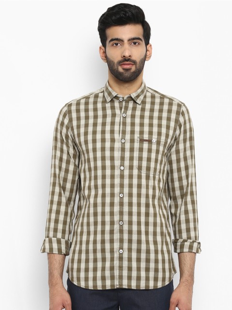 

ColorPlus Men Olive Green & Beige Contemporary Regular Fit Checked Casual Shirt