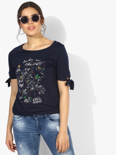 

People Women Navy Printed Blouse, Navy blue