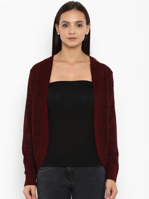 

Park Avenue Women Red Self Design Front-Open Sweater