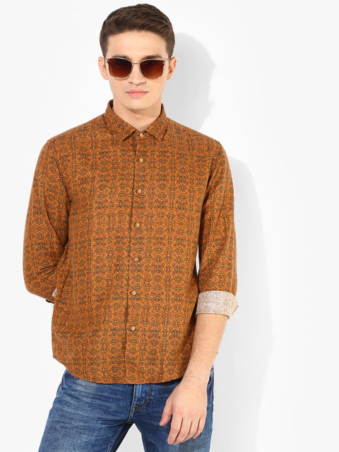 

Orange Printed Slim Fit Casual Shirt