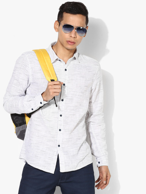 

Off White Striped Slim Fit Casual Shirt