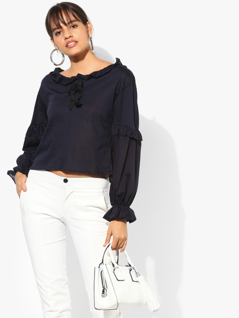 

Navy Blue Solid Pure Cotton Top