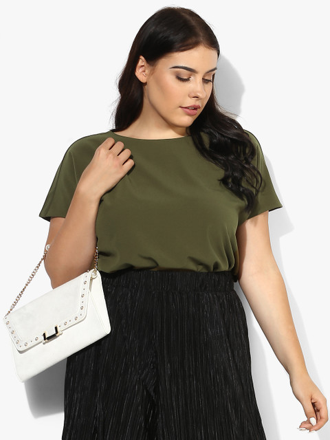 

JUNAROSE Plus Size Women Olive Green Solid Styled Back Top