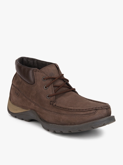 

Woodland Men Brown Solid Leather Mid-Top Flat Boots