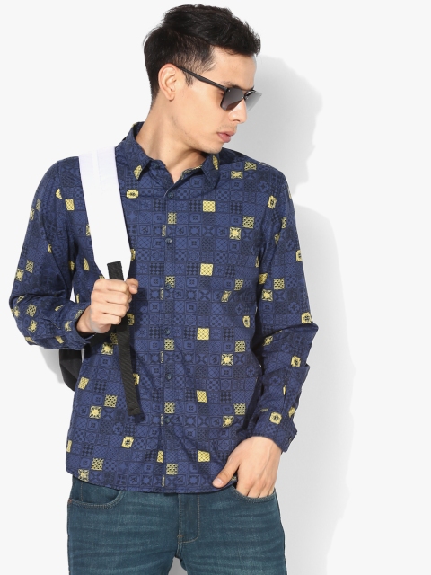 

Navy Blue Printed Slim Fit Casual Shirt