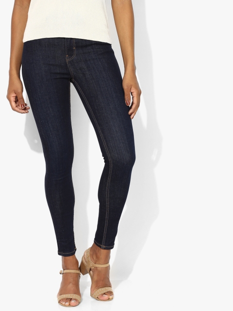 

MANGO Women Navy Blue Solid Mid-Rise Skinny Fit Jeans