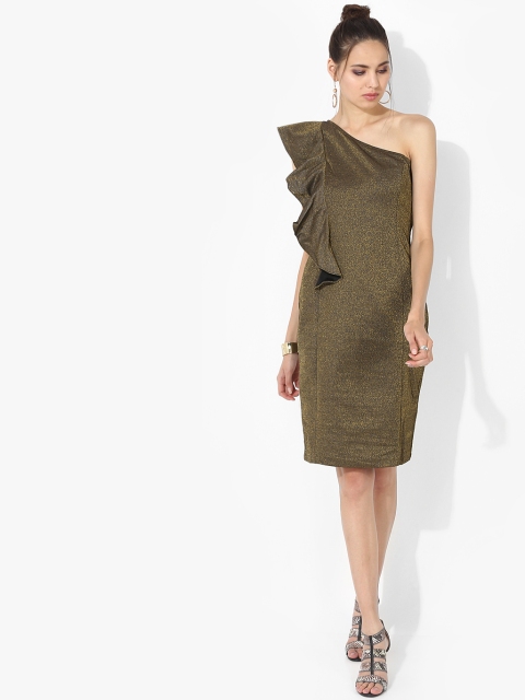 

Olive Coloured Self Design Shift Dress