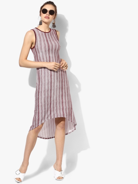 

Deal Jeans Women Maroon & Off-White Printed A-Line High-Low Dress