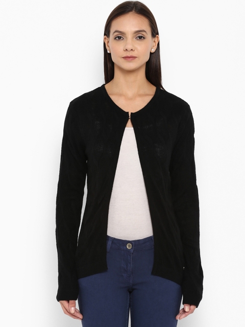 

Park Avenue Women Black Self Design Front-Open Sweater