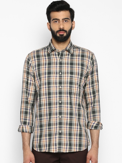 

ColorPlus Men Green & Cream-Coloured Tailored Fit Checked Casual Shirt
