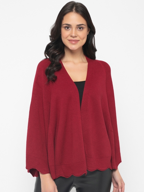 

Gipsy Women Maroon Solid Open Front Shrug