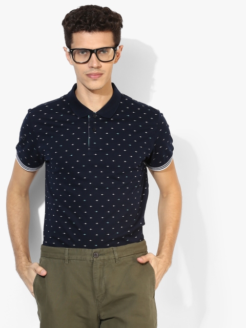

Navy Blue Printed Slim Fit Polo T-Shirt
