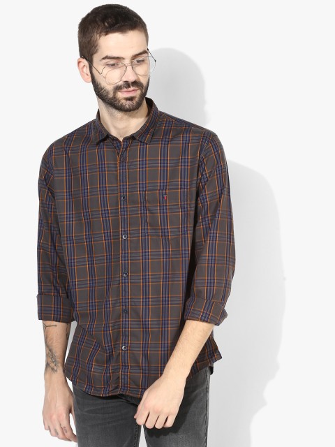 

Olive Checked Slim Fit Casual Shirt