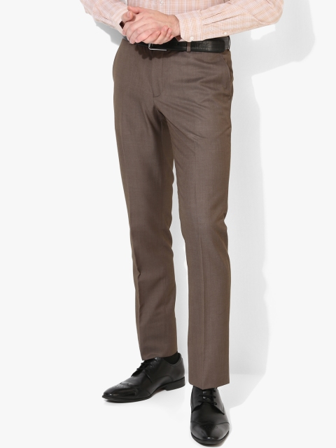 

Brown Self Design Skinny Fit Formal Trouser