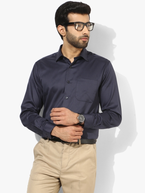 

Navy Blue Striped Slim Fit Formal Shirt
