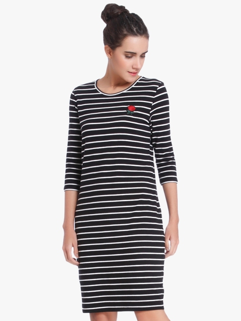 

Vero Moda Women Black & White Striped Sheath Dress