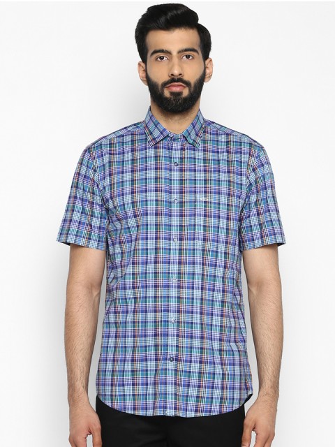 

ColorPlus Men Blue & White Tailored Fit Checked Casual Shirt