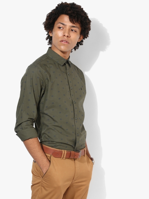 

Olive Printed Slim Fit Casual Shirt