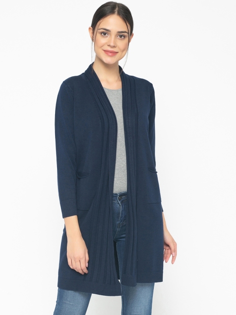 

Gipsy Women Navy Blue Solid Open Front Longline Shrug