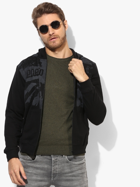 

Black Printed Regular Fit Sweat Jacket