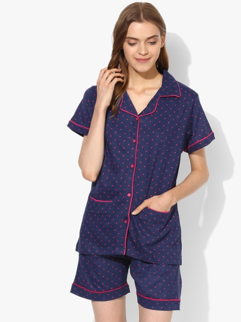 

July Nightwear Women Navy Blue Printed Night Suit PC177