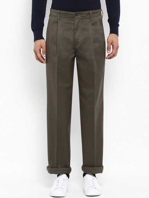 

ColorPlus Men Olive Green Classic Regular Fit Self Design Regular Trousers