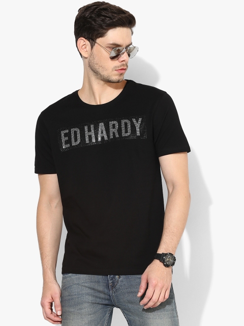 Black Printed Slim Fit Round Neck T-Shirt