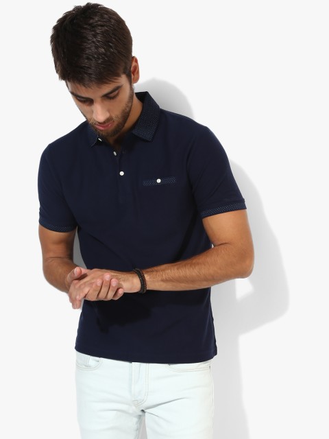 

Navy Blue Printed Polo Collar T-Shirt