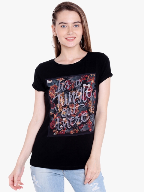 

SPYKAR Women Black Printed Round Neck T-shirt