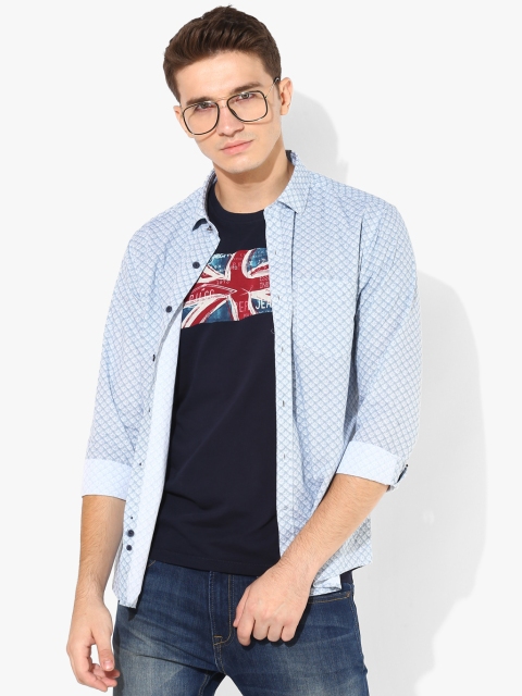 

True Blue Men Blue & White Slim Fit Printed Casual Shirt