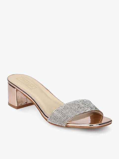 

Truffle Collection Women Silver-Toned Stone-Studded Block Heels