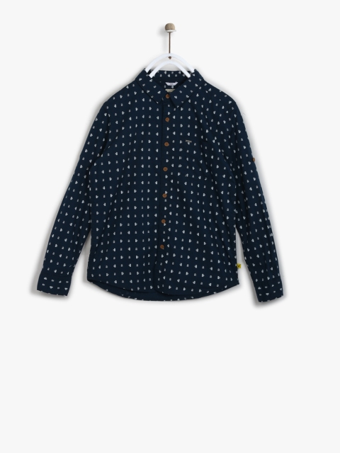 

Navy Blue Printed Slim Fit Casual Shirt