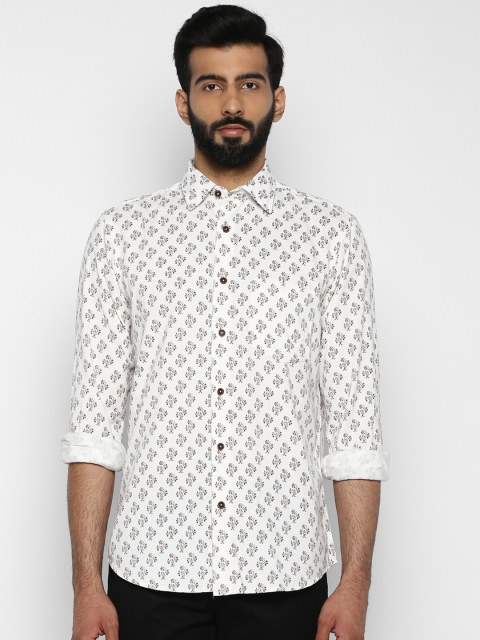

ColorPlus Men White Tailored Fit Printed Casual Shirt
