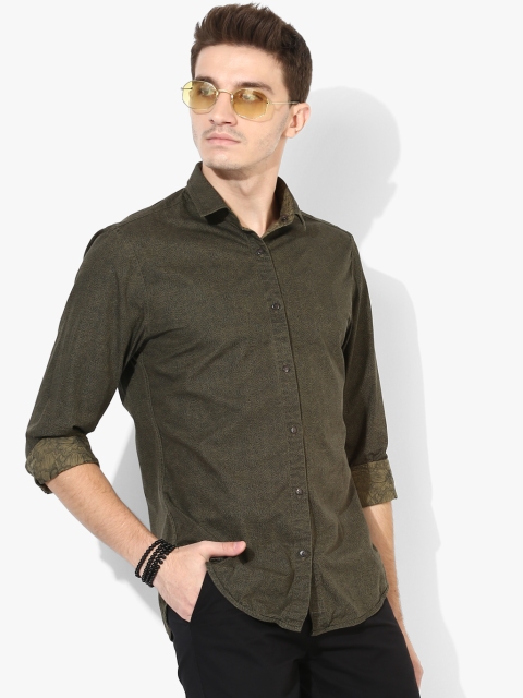 

Olive Printed Slim Fit Casual Shirt