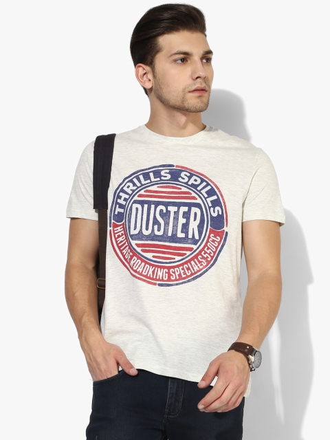 

Cream Printed Regular Fit Round Neck T-Shirt
