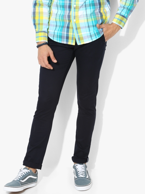 

Navy Blue Solid Slim Fit Chinos