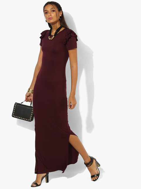 

Wine Coloured Solid Maxi Dress, Red