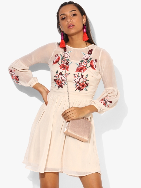 

Peach Embroidered Skater Dress