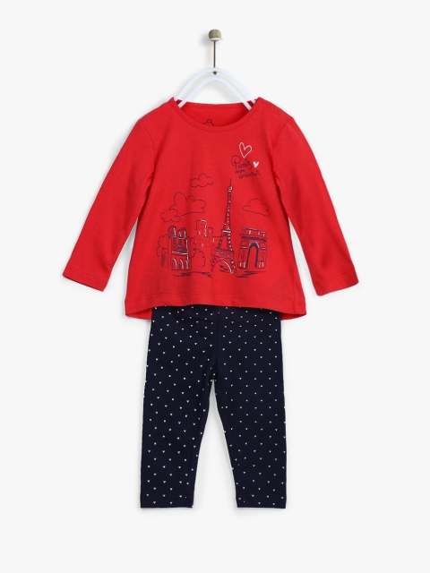 

Losan Girls Red & Navy Printed T-Shirt with Pyjamas