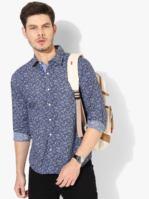 

Blue Printed Slim Fit Casual Shirt