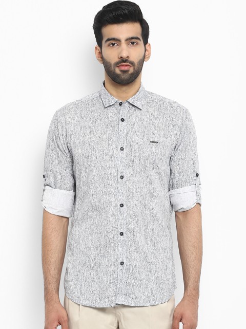 

ColorPlus Men White & Grey Tailored Fit Printed Casual Shirt