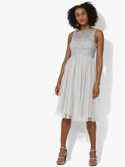 

Grey Coloured Self Design Skater Dress