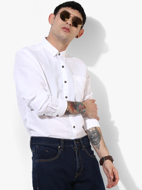

White Solid Slim Fit Casual Shirt