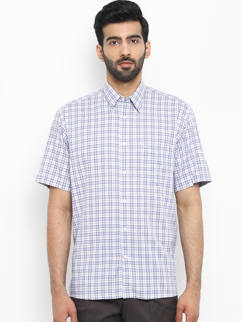 

ColorPlus Men White & Blue Regular Fit Checked Casual Shirt