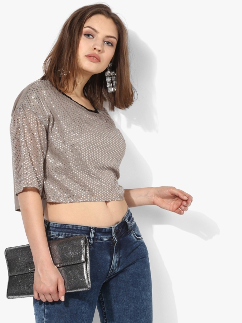 

Grey Embellished Crop Top